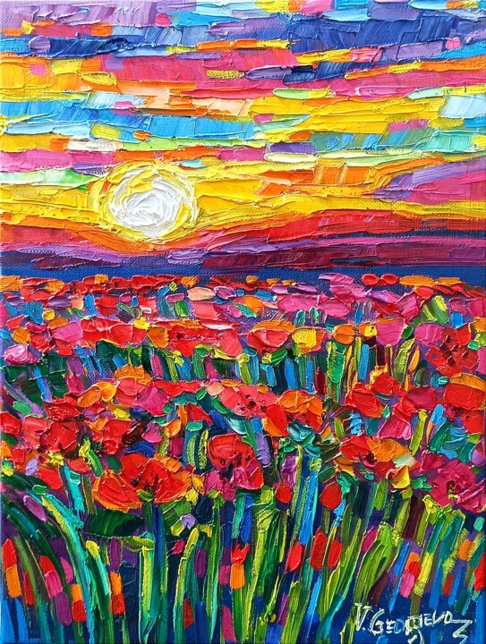 Poppies and the Sun 绘画, 15.8x11.8 in