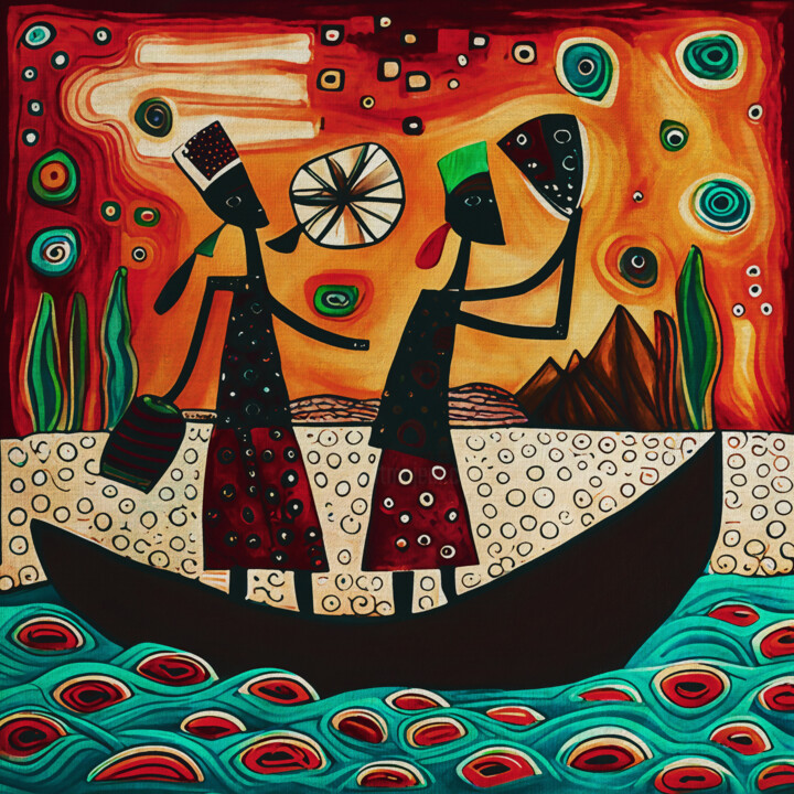 African fishermen at work 绘画, 15.8x15.8 in