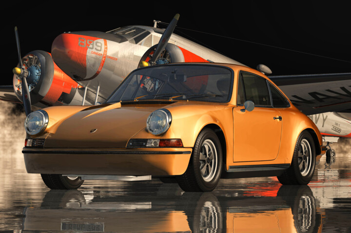 Porsche 911 orange color 数字艺术