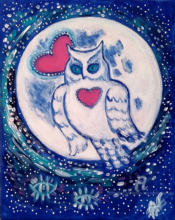 Owl Totem 绘画, 11.8x9.5 in