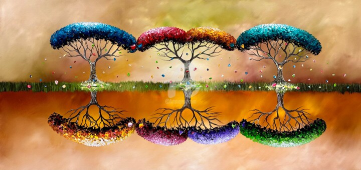 Colorful Seasons.. 绘画, 27.6x55.1 in