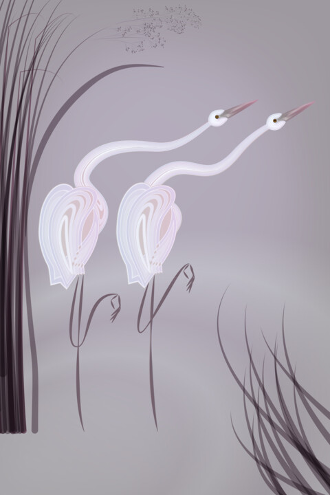 Two curious herons 数字艺术