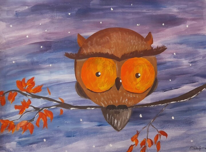 Owl original painting 绘画, 9.5x13 in
