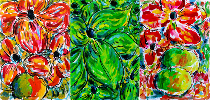 Fleurs contre dictature 绘画, 11.8x24.8 in