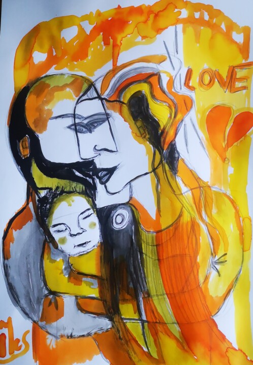 Ζωγραφική με τίτλο "Love in my Abricodé…" από Abricodéal Îles, Αυθεντικά έργα τέχνης, Μελάνι