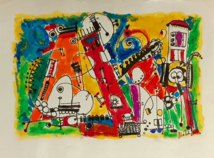 Painting titled "Costruzione n.4" by Natali Tredici, Original Artwork, Marker