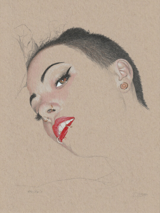 "Kiss? (18:02)" 图画, 7.9x5.9 in