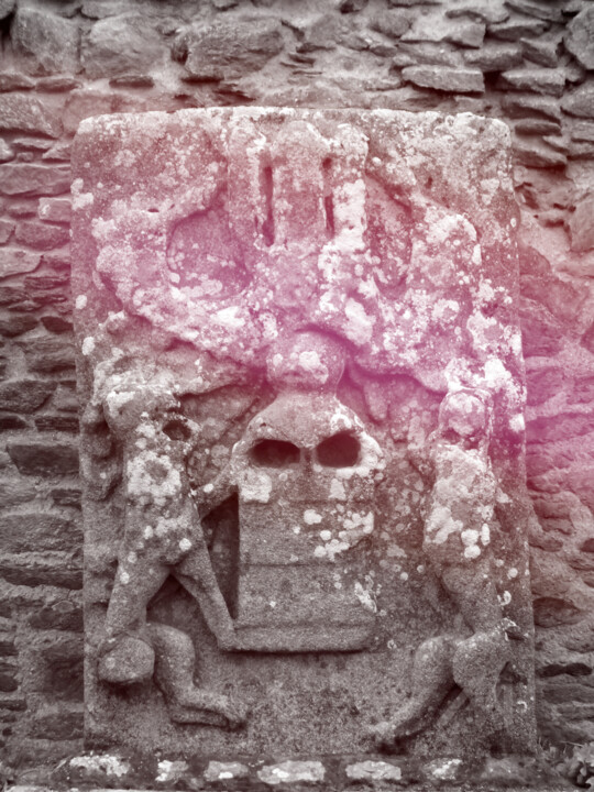 A big engrave ghostly stele with crossing Red light area 摄影