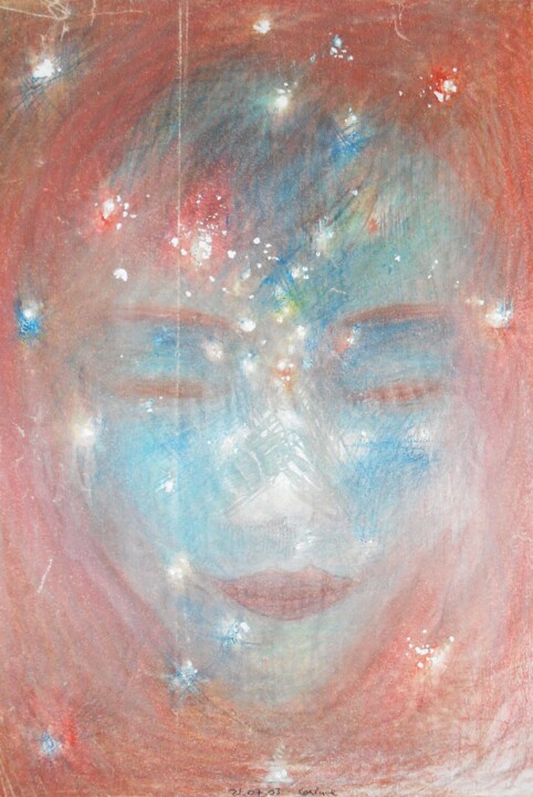 Dessin intitulée "A starry face" par Corinne Courlet, Œuvre d'art originale, Gouache