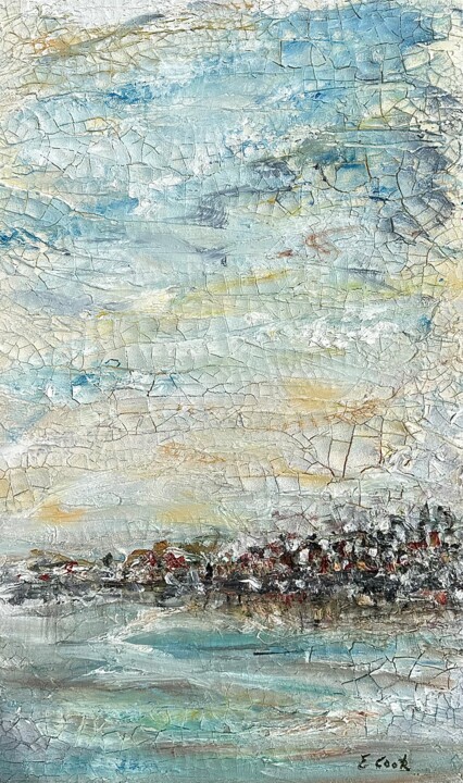 Peinture intitulée "Crackled Skyline" par Elisa Cook Benbassat Bassat, Œuvre d'art originale, Huile