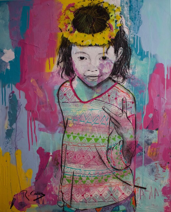 Peinture intitulée "Princesse d'Angkor" par Robert Cadiere, Œuvre d'art originale, Acrylique Monté sur Châssis en bois