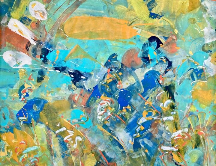 Painting titled "GENESIS IO 7" by Delphine Bernard, Original Artwork, Acrylic Mounted on Cardboard