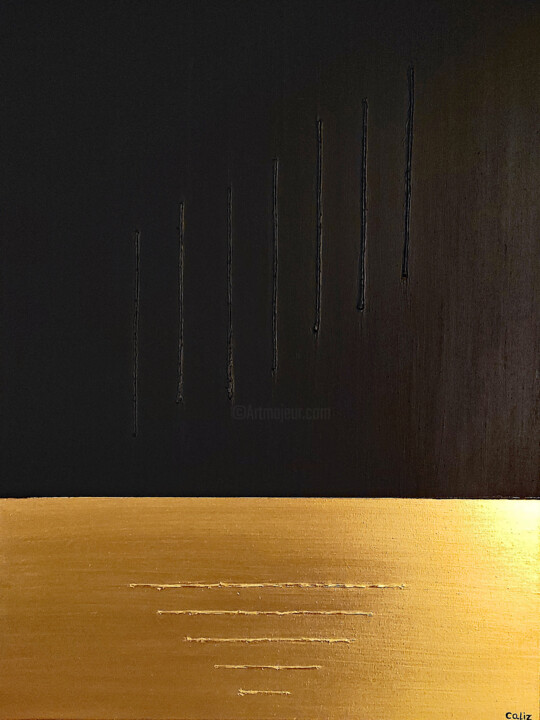 PEPITES D'OR SOUS CHARBON 绘画, 31.5x23.6 in