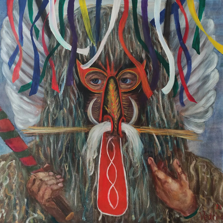 Traditional Kurent Mask 绘画, 39.4x39.4 in