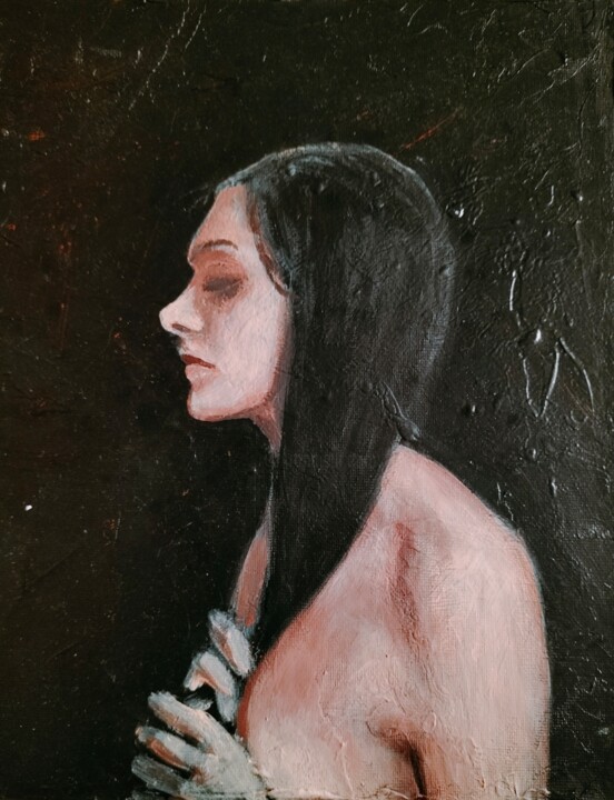 Painting titled "Profil" by Lucas Ledran, Original Artwork, Acrylic Mounted on Cardboard