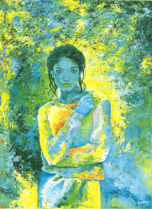 Blue girl 绘画, 19.3x15 in