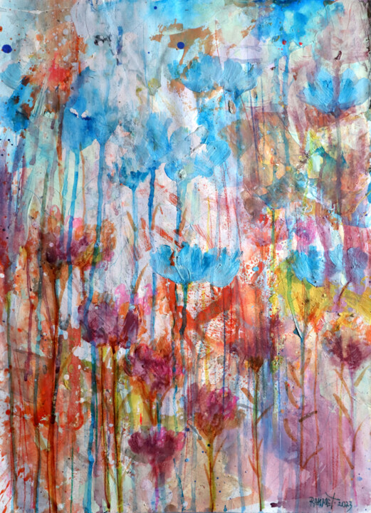 Malarstwo zatytułowany „Fantasy with Flower…” autorstwa Rakhmet Redzhepov, Oryginalna praca, Akwarela