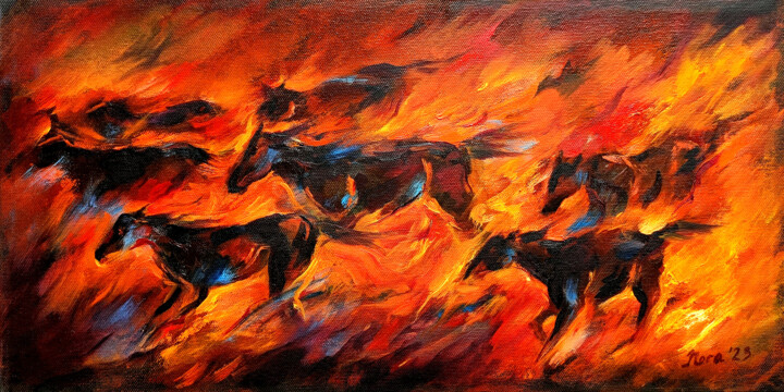 Red Racing Horses 绘画, 9.8x19.7 in