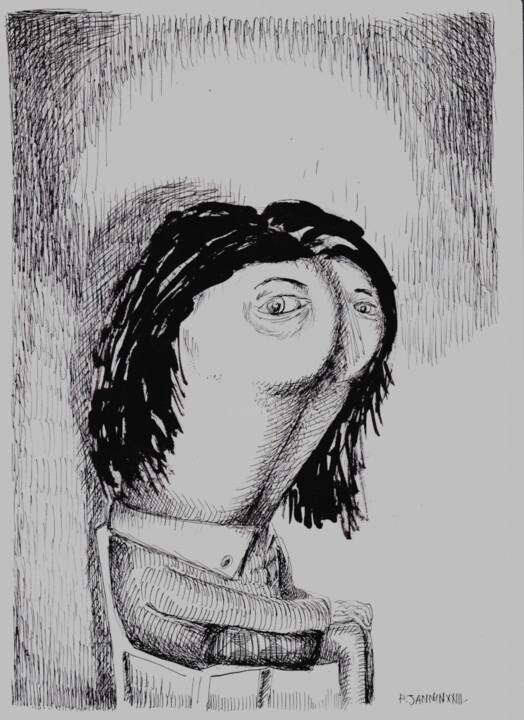 Dessin intitulée "Pensée secrète" par Patrick Jannin, Œuvre d'art originale, Encre