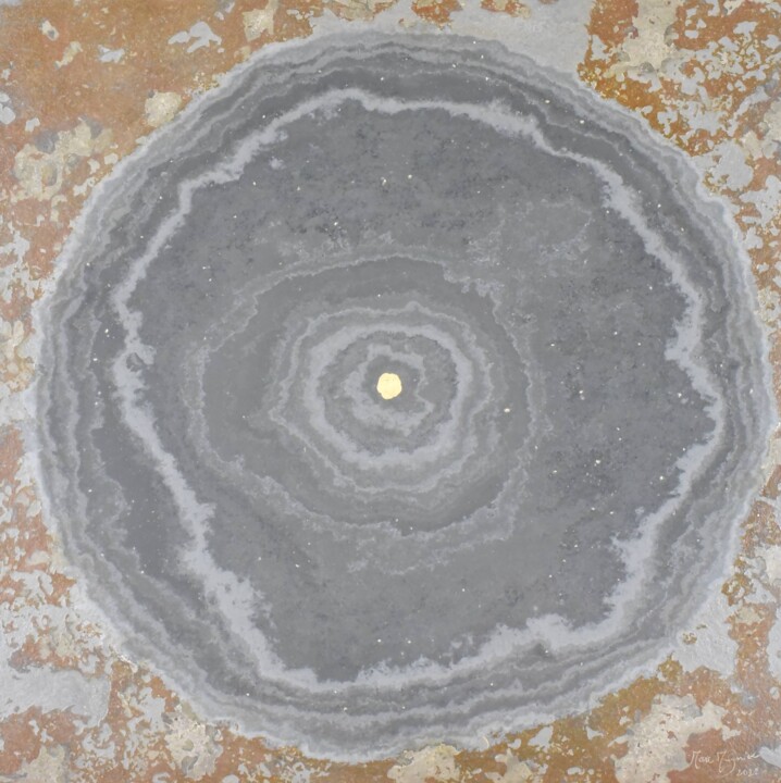 PROFONDEUR CIRCULAIRE DORÉE 미술작품, 15.4x15.4 in