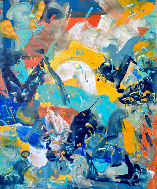 Painting titled "GENESIS IO9" by Delphine Bernard, Original Artwork, Acrylic Mounted on Cardboard