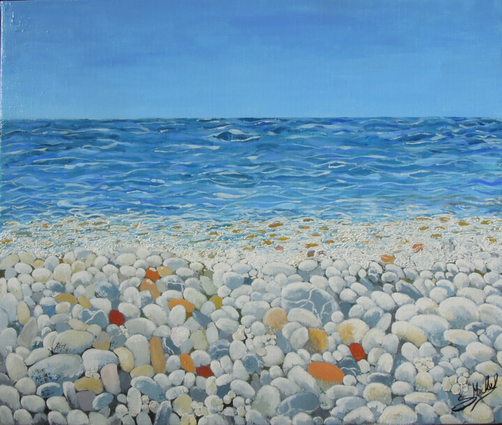 Painting titled "les galets de Nice" by Gérard Michel, Original Artwork, Acrylic Mounted on Wood Stretcher frame