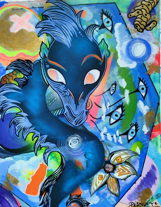 Painting titled "DUCK DRAGON B" by Pasthete // Salima Woestyn, Original Artwork, Acrylic