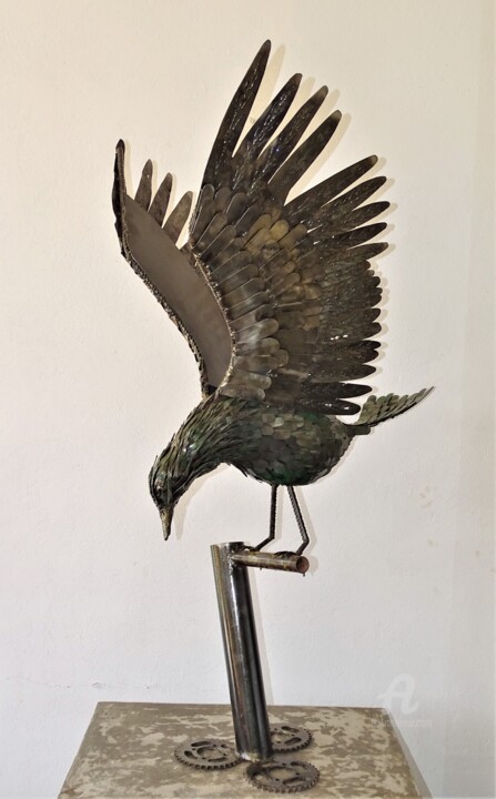 Sculpture aigle en métal recyclé 雕塑, 52x33.5 in