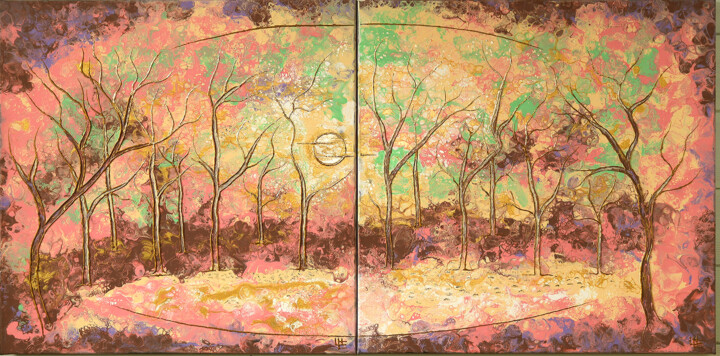 "Autumn Forest" 绘画, 19.7x39.4 in