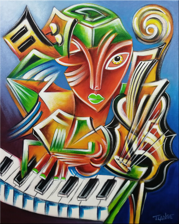 Guitarist Woman #M204 绘画, 19.7x15.8 in
