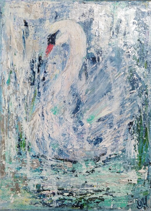 Tableau Peinture acrylique abstraite "L'élégance gracieuse" 绘画, 13x9.5 in