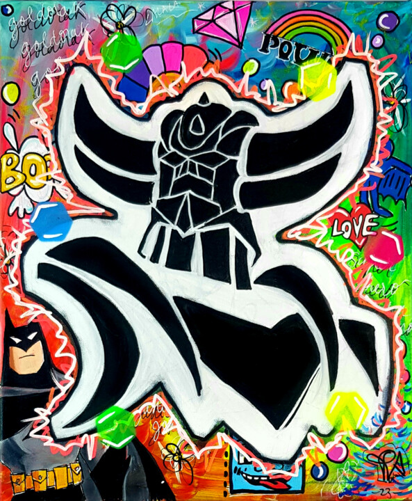 Tableau Goldorak Pop Art Peinture Goldorak Sur toile Colorée 绘画, 18.1x15 in