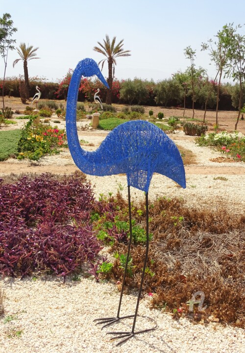 flamant bleu en métal recyclé 雕塑, 63x13.8 in
