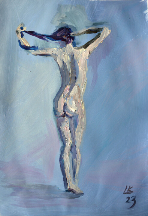 Captivating Curves: Nude Model 绘画, 16.5x11.8 in