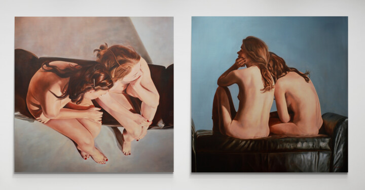 Painting titled "Taboo love 2. + 3.…" by Istvan Cene Gal, Original Artwork, Oil