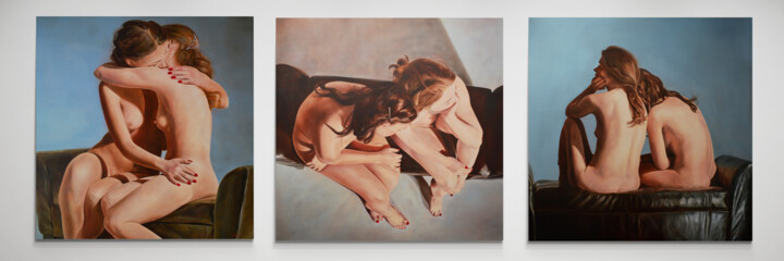 Painting titled "Taboo love 1. + 2.…" by Istvan Cene Gal, Original Artwork, Oil