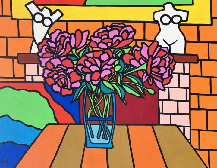 绘画 标题为“Peonies in vase ori…” 由Mykhalchuk Vadym, 原创艺术品, 油