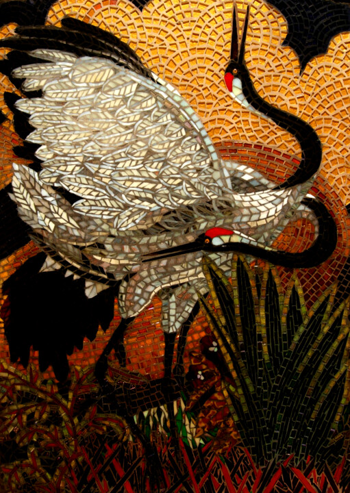 Red Crowned Cranes 绘画, 35x24 in