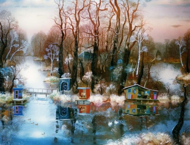 Peinture intitulée "HIVER DANS LE RIED" par Bernard Ambielle, Œuvre d'art originale, Huile
