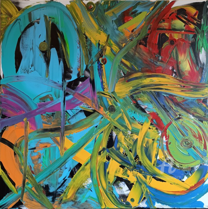 Painting titled "Stuck in the Middle" by Ravie, Original Artwork, Acrylic