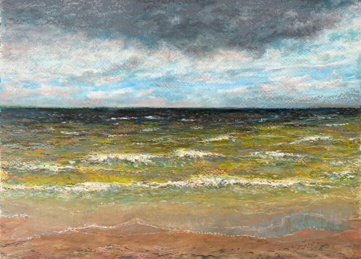 Drawing titled "Seascape in Jurmala" by Albert Safiullin, Original Artwork, Pastel