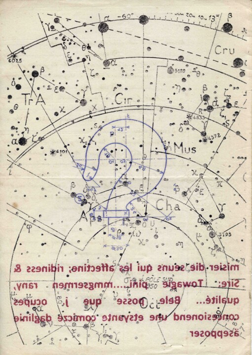 Gravures & estampes intitulée "Cosmographie #05" par Xavier Debeerst, Œuvre d'art originale, Monotype