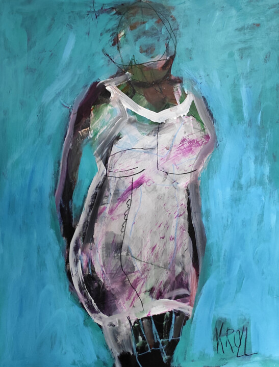 Frau im weißen Kleid 绘画, 20.5x15.8 in