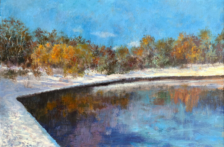 Painting titled "The first snow fell" by Albert Safiullin, Original Artwork, Oil
