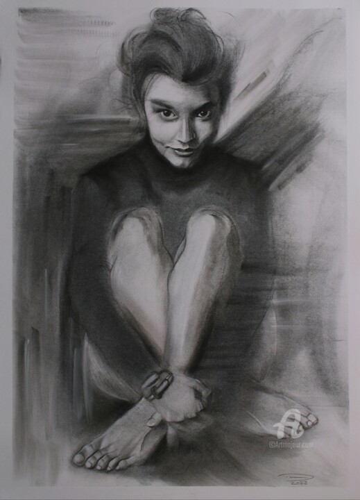 Drawing titled "Angel" by Danut Lucian Tolnacs, Original Artwork, Charcoal
