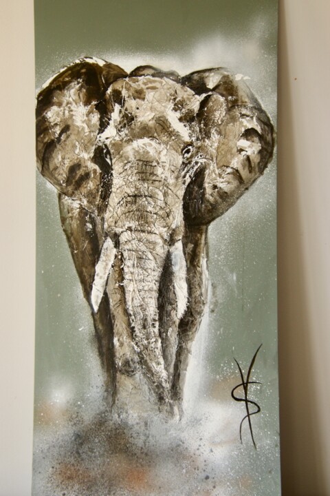 La charge de l’éléphant 绘画, 33.9x15.4 in
