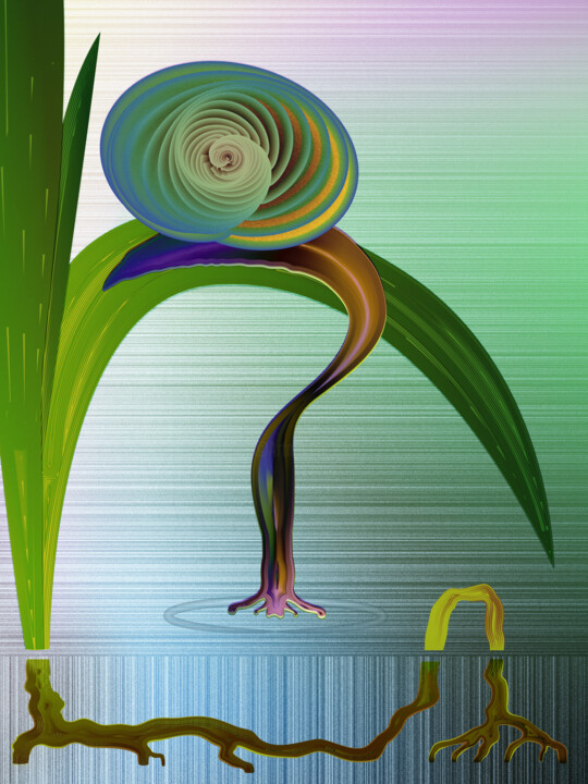 Snail at a watering hole 数字艺术