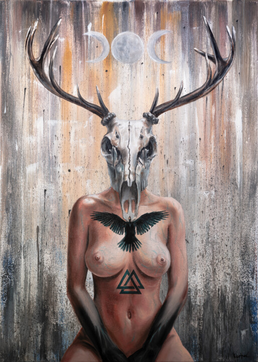 Horned Goddess 绘画, 27.6x19.7 in