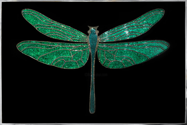 Картина панно со стразами Изумрудная стрекоза Emerald dragon 绘画, 31.5x47.2 in