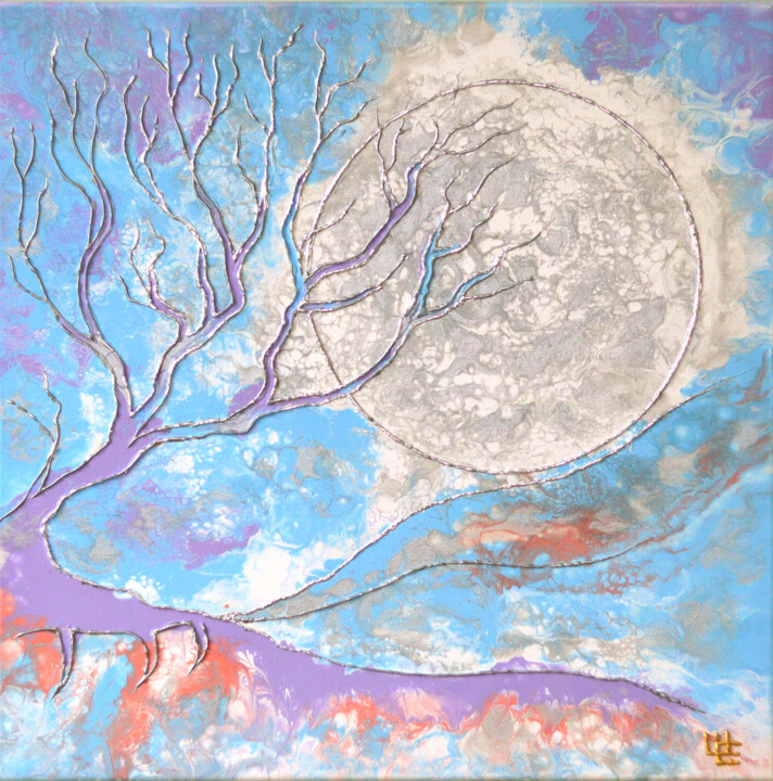 "Full Moon" Painting, 15.8x15.8 in